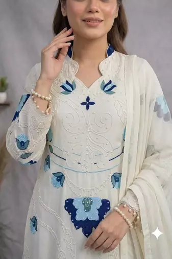 White soft organza embroidered palazzo suit set