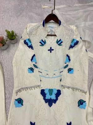 White soft organza embroidered palazzo suit set 4