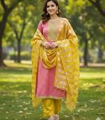 pink weaved shimmer jacquard butti unstitched dress material 