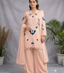 Peach soft organza embroidered palazzo suit set