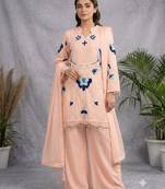 Peach soft organza embroidered palazzo suit set