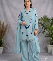 Sky blue soft organza embroidered palazzo suit set