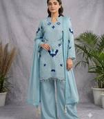 Sky blue soft organza embroidered palazzo suit set