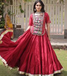 RED Kora Cotton Navratri Lehenga Choli with Kutchi Patch Work | Fully Stitched Chaniya Choli for Navratri