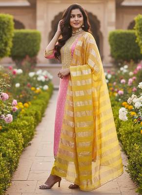 pink weaved shimmer jacquard butti unstitched dress material  2