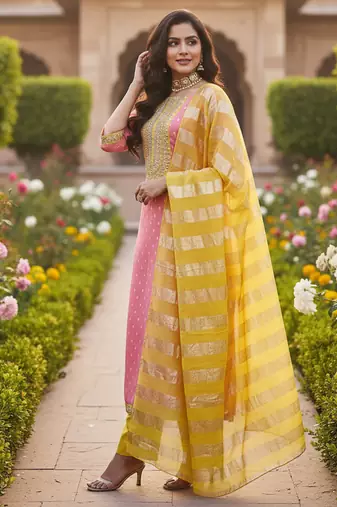 pink weaved shimmer jacquard butti unstitched dress material 