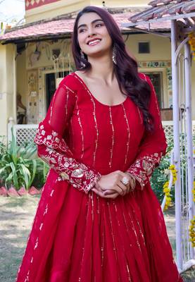 Red fox georgette embroidered gown set 2