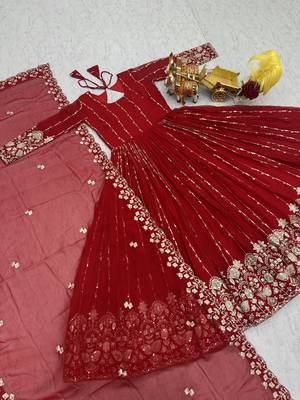 Red fox georgette embroidered gown set 3