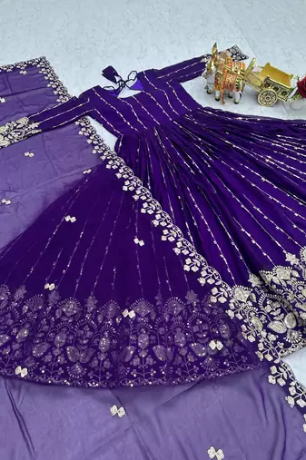Purple fox georgette embroidered gown set