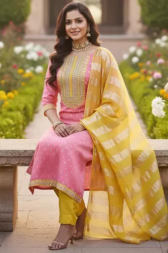 pink weaved shimmer jacquard butti unstitched dress material 