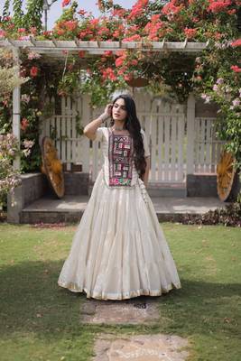 WHITEKora Cotton Navratri Lehenga Choli with Kutchi Patch Work | Fully Stitched Chaniya Choli for Navratri 2