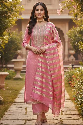 pink weaved shimmer jacquard butti unstitched dress material 