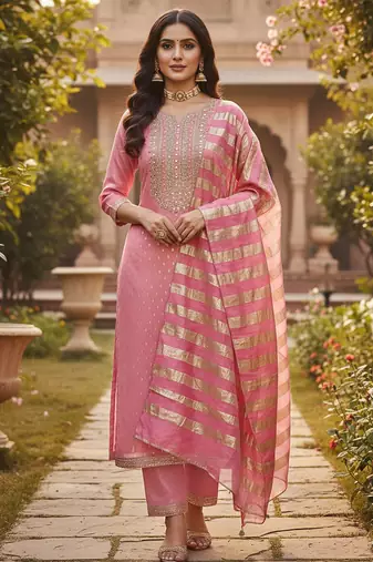 pink weaved shimmer jacquard butti unstitched dress material 