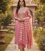 pink weaved shimmer jacquard butti unstitched dress material 
