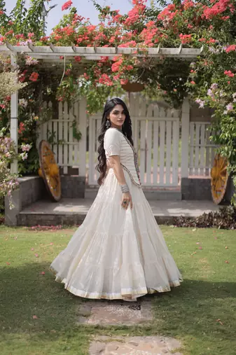 WHITEKora Cotton Navratri Lehenga Choli with Kutchi Patch Work | Fully Stitched Chaniya Choli for Navratri