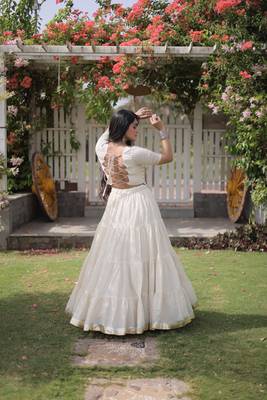 WHITEKora Cotton Navratri Lehenga Choli with Kutchi Patch Work | Fully Stitched Chaniya Choli for Navratri 5