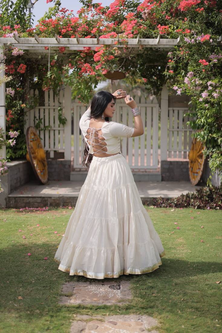 WHITEKora Cotton Navratri Lehenga Choli with Kutchi Patch Work | Fully Stitched Chaniya Choli for Navratri