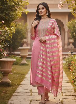 pink weaved shimmer jacquard butti unstitched dress material  2