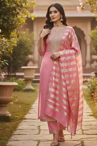 pink weaved shimmer jacquard butti unstitched dress material 