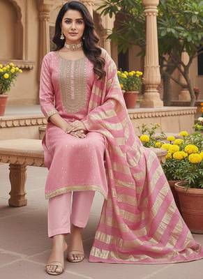 pink weaved shimmer jacquard butti unstitched dress material  3