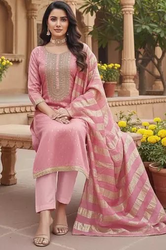 pink weaved shimmer jacquard butti unstitched dress material 