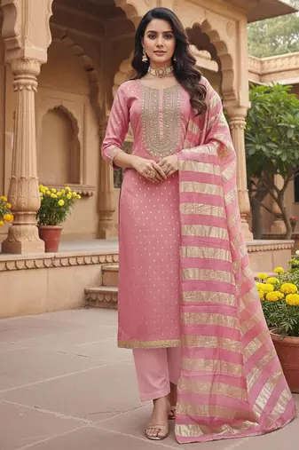 pink weaved shimmer jacquard butti unstitched dress material 