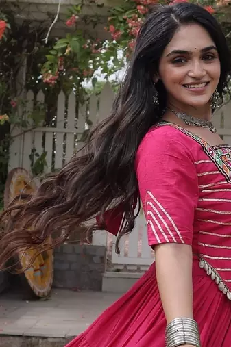 PINK Kora Cotton Navratri Lehenga Choli with Kutchi Patch Work | Fully Stitched Chaniya Choli for Navratri