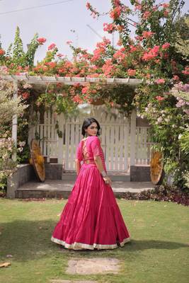 PINK Kora Cotton Navratri Lehenga Choli with Kutchi Patch Work | Fully Stitched Chaniya Choli for Navratri 4