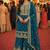 Teal blue embroidered with mirror work heavy georgette free size stiched kurta set with sharara and dupatta
