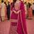 Pink embroidered with mirror work heavy georgette free size stiched kurta set with sharara and dupatta