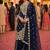 Navy blue embroidered with mirror work heavy georgette free size stiched kurta set with sharara and dupatta