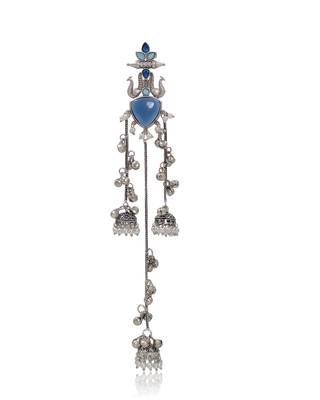 Oxidised Silver Look Multi Layer Long Chain Jhumka Earrings for Women with Artificial Stones 3