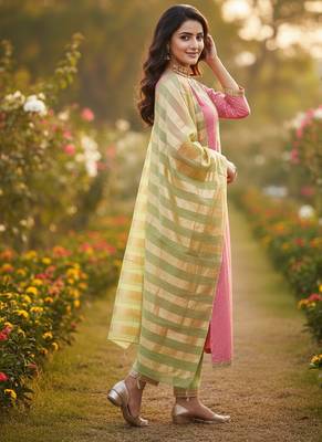 pink weaved shimmer jacquard butti unstitched dress material  4