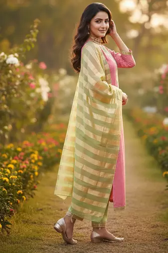 pink weaved shimmer jacquard butti unstitched dress material 