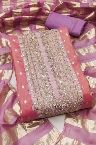 pink weaved shimmer jacquard butti unstitched dress material 