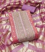 pink weaved shimmer jacquard butti unstitched dress material 
