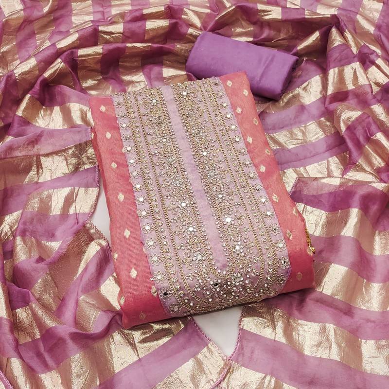 pink weaved shimmer jacquard butti unstitched dress material 