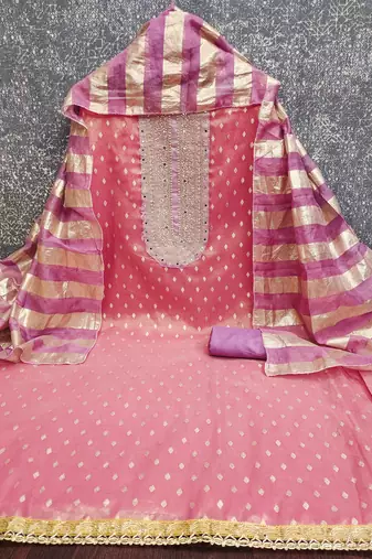 pink weaved shimmer jacquard butti unstitched dress material 
