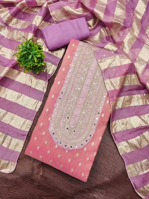 pink weaved shimmer jacquard butti unstitched dress material  3