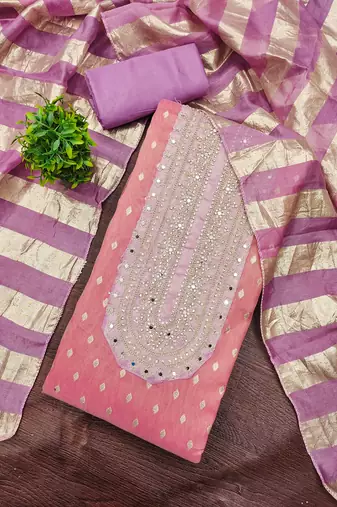 pink weaved shimmer jacquard butti unstitched dress material 