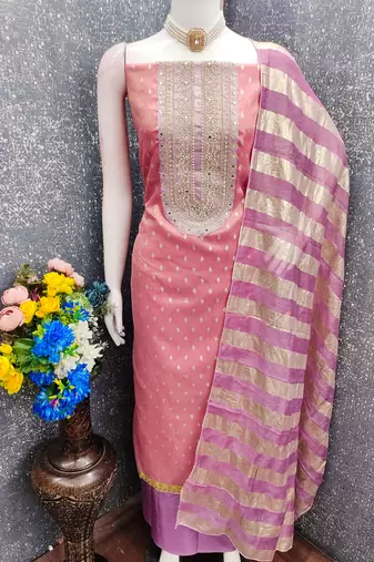 pink weaved shimmer jacquard butti unstitched dress material 