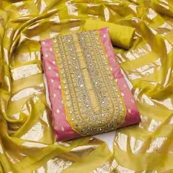 pink weaved shimmer jacquard butti unstitched dress material  1