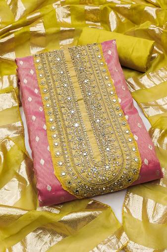 pink weaved shimmer jacquard butti unstitched dress material 
