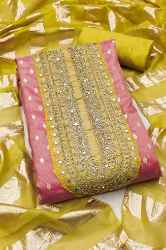 pink weaved shimmer jacquard butti unstitched dress material 
