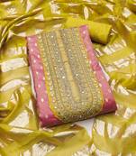 pink weaved shimmer jacquard butti unstitched dress material 