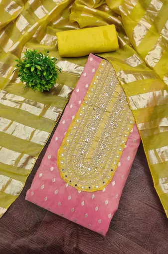 pink weaved shimmer jacquard butti unstitched dress material 