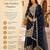Navy blue embroidered with mirror work heavy georgette free size stiched kurta set with sharara and dupatta