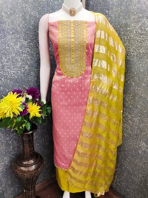 pink weaved shimmer jacquard butti unstitched dress material  4