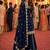Navy blue embroidered with mirror work heavy georgette free size stiched kurta set with sharara and dupatta
