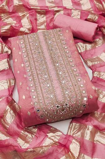 pink weaved shimmer jacquard butti unstitched dress material 